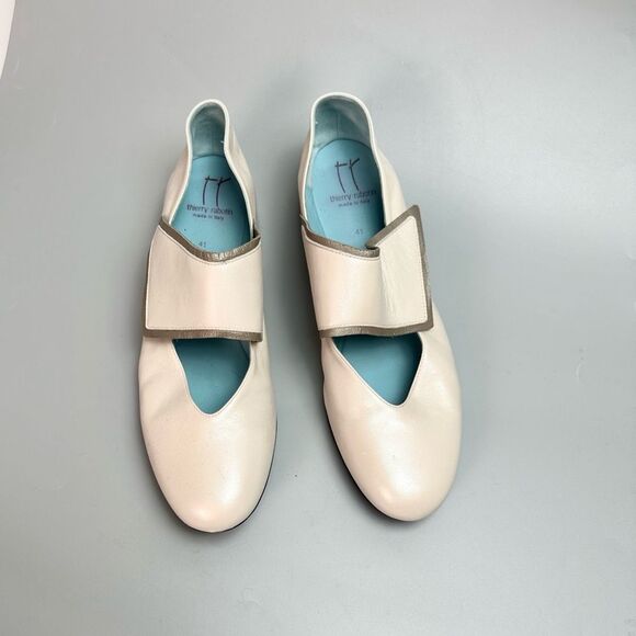 Thierry Rabotin Abra Mary Jane Shoes Leather low Wedge Off White EUR 41 US 10,5 - Picture 3 of 14